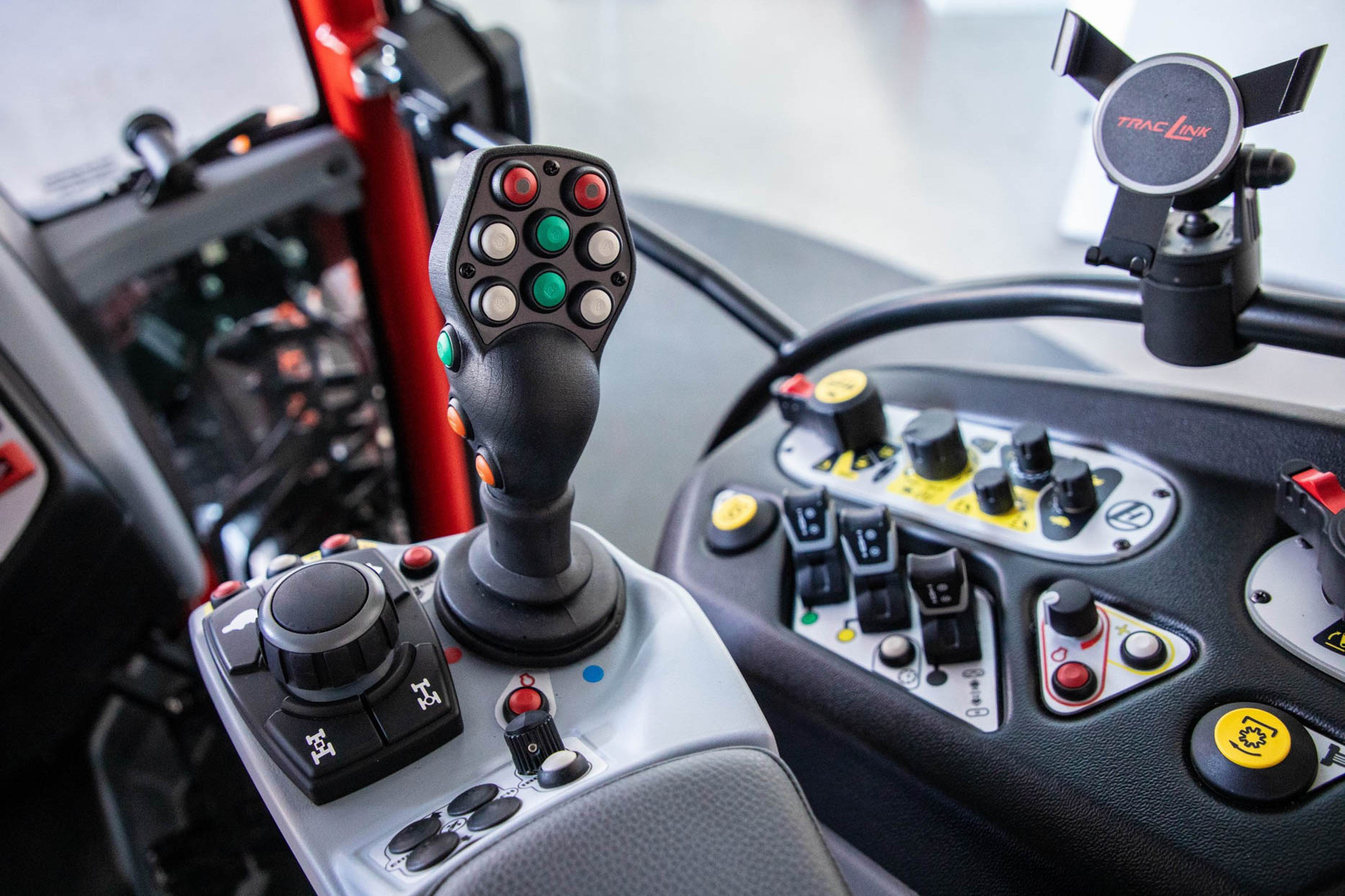 installed 3D printed joystick in an Lindner tractor